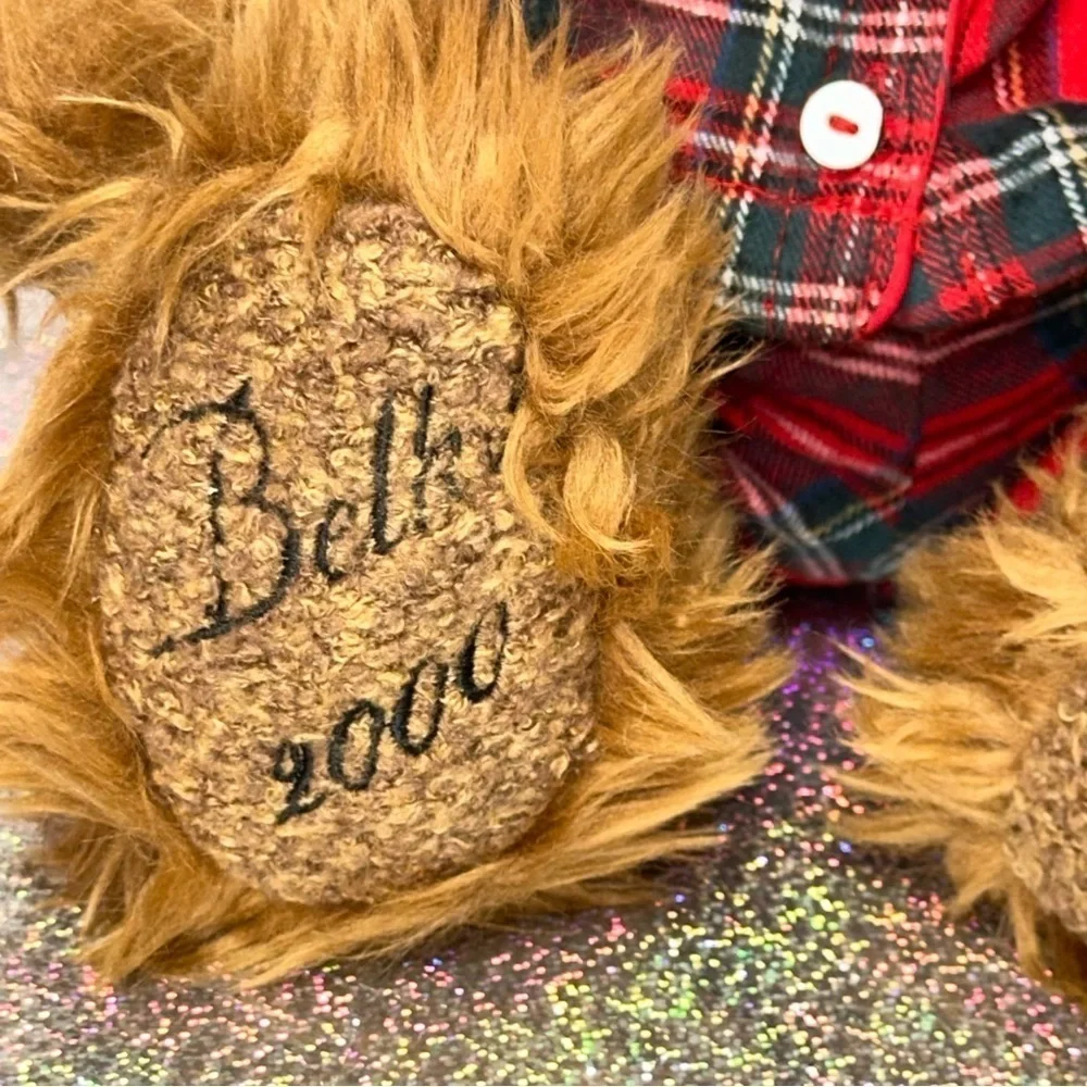 Belkie 2000 Teddy Bear Plush Plaid Pajamas Festive Jointed Hands Feet Vintage